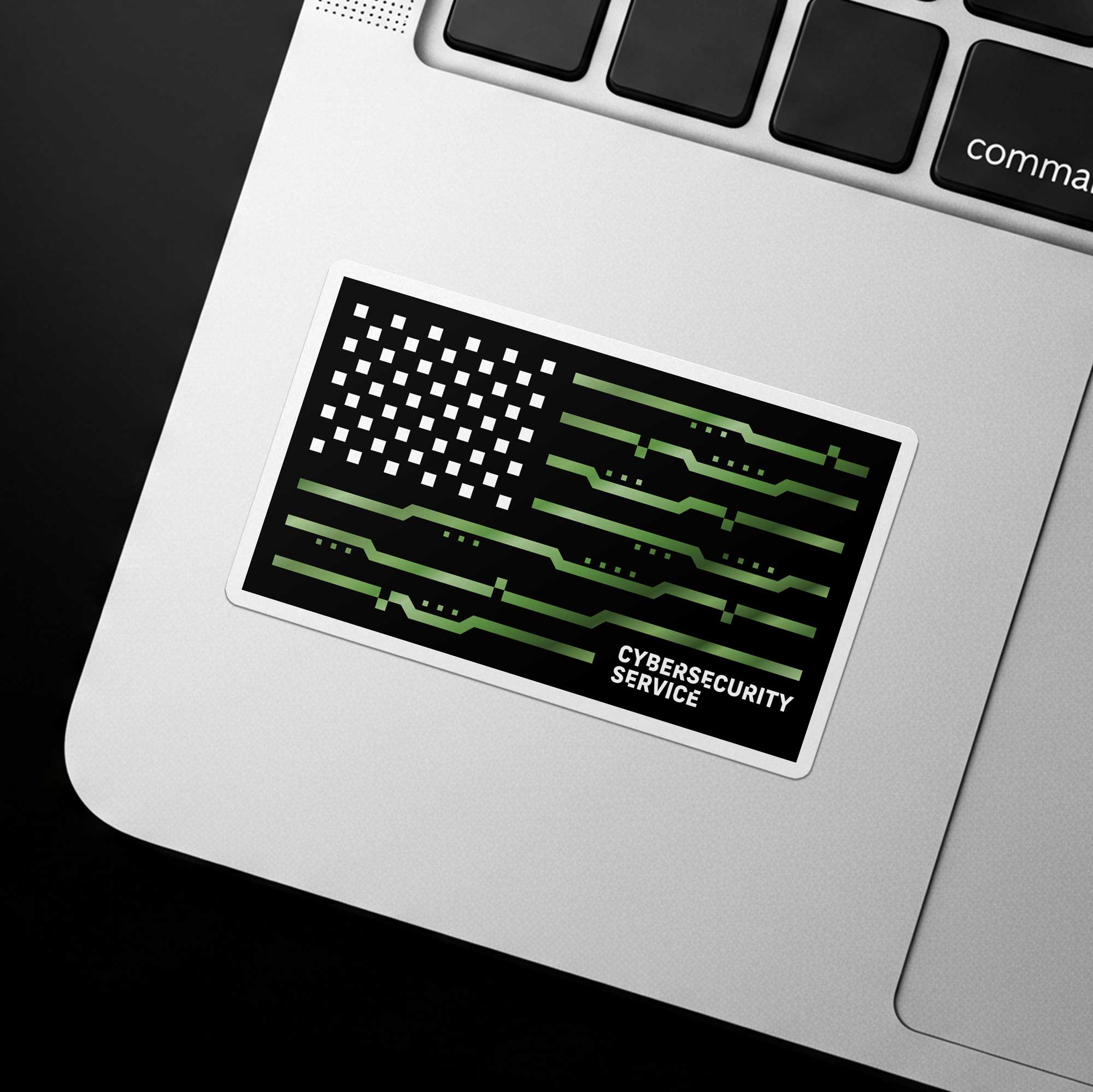 Circuitry flag sticker on a laptop