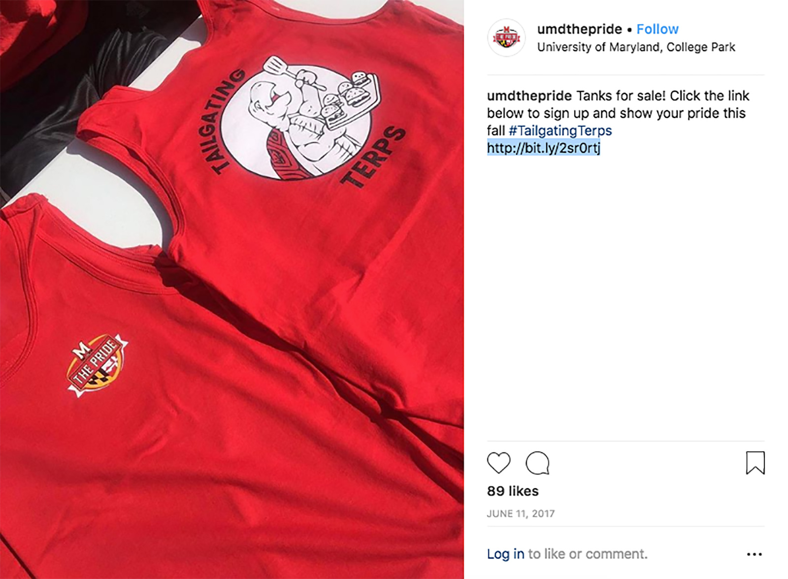 Instagram post advertising tank sale
