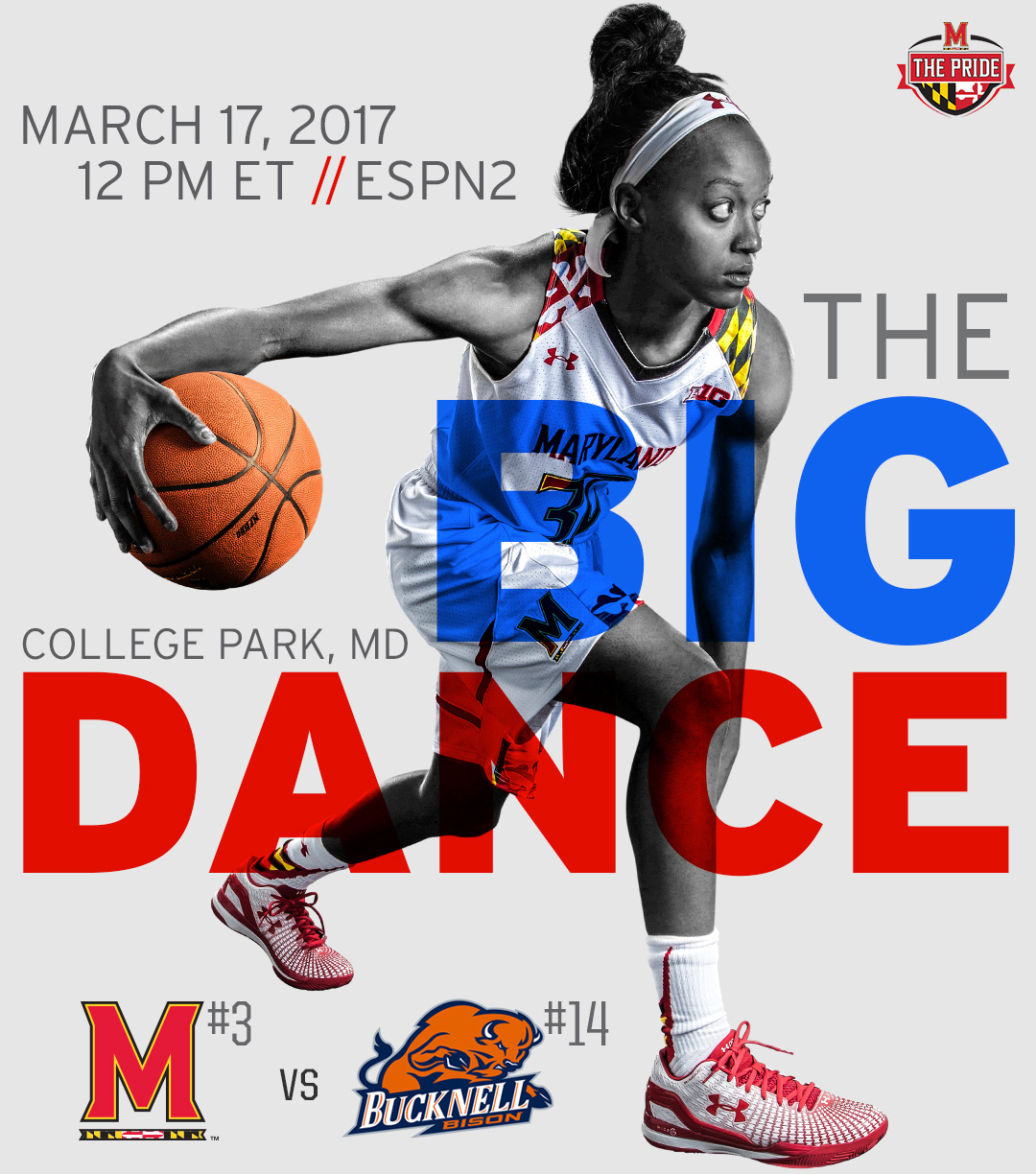 UMD vs Bucknell women's basketball graphic